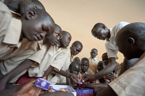 Students conduct a science experiment in the Loreto Primary School outside Rumbek, South Sudan. The school is run by the Institute for the Blessed Virgin Mary--the Loreto Sisters--of Ireland.